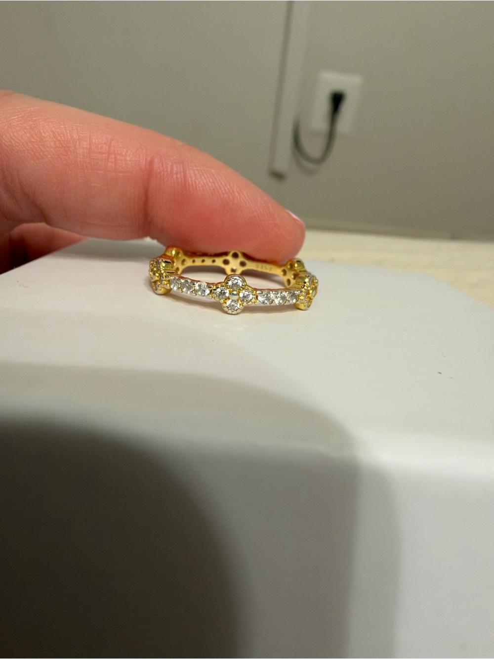 Stainless Steel Crystal Clover Band Ring